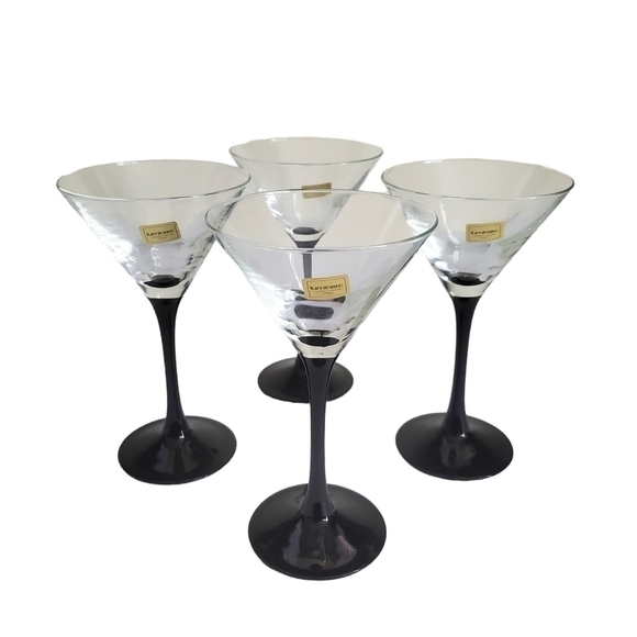 VINTAGE Luminarc Black Stemmed Martini Glasses - Set of 4 - Picture 2 of 4
